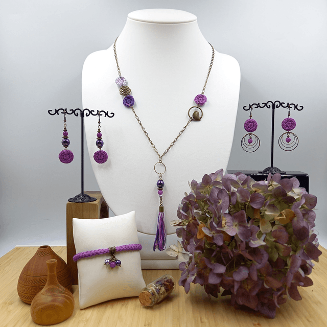 Parure violette et bronze - Sautoir Herbes Folles