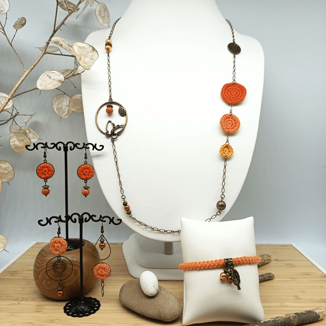 Parure orange et bronze 3 - Sautoir Naissance d'une fleur