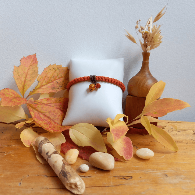 Parure orange et bronze 2 - Bracelet crocheté orange foncé