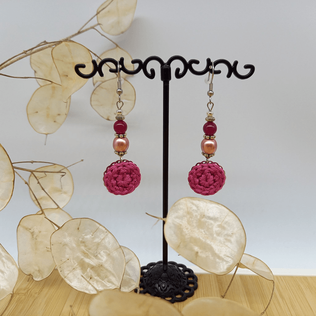 Parure rose et argentée - Boucles d'oreille roses et argentées pendantes