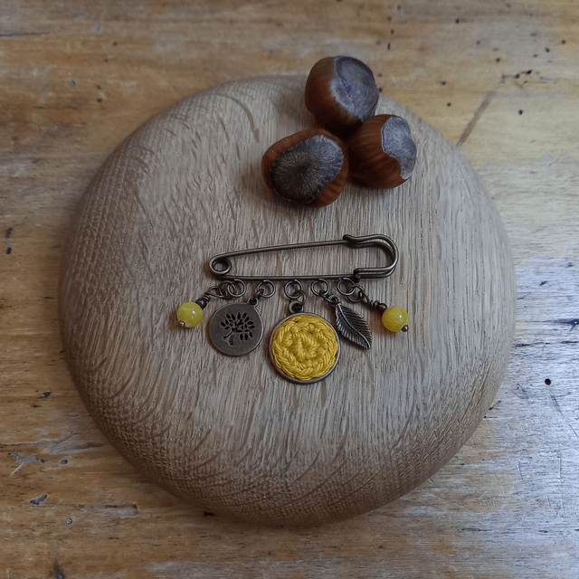 Broche jaune et bronze - Arbre