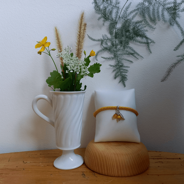 Parure jaune et argenté - Bracelet tricoté jaune