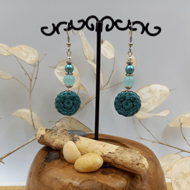 Parure turquoise et argenté - Boucles d'oreille turquoise pendantes