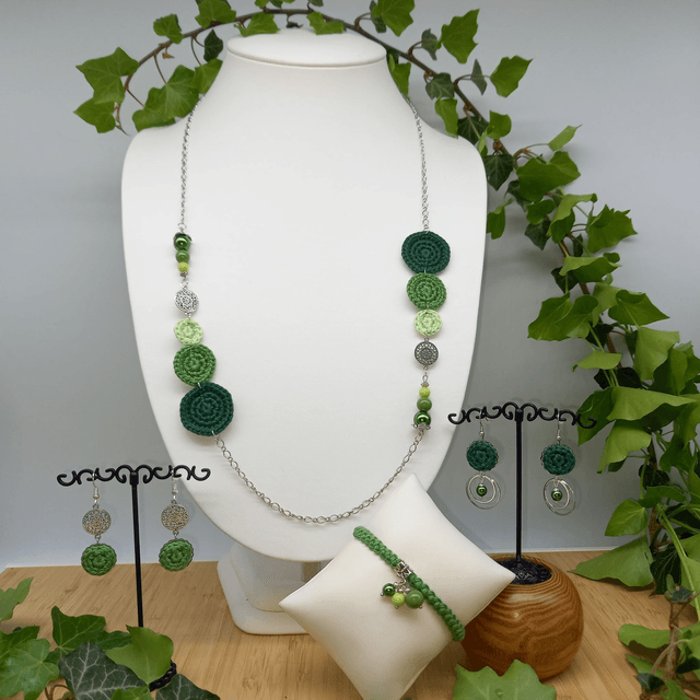 Parure verte et argentée - Sautoir A-symétrique