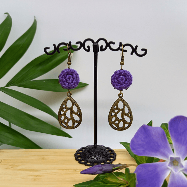Parure violette et bronze - Boucles d'oreille gouttes