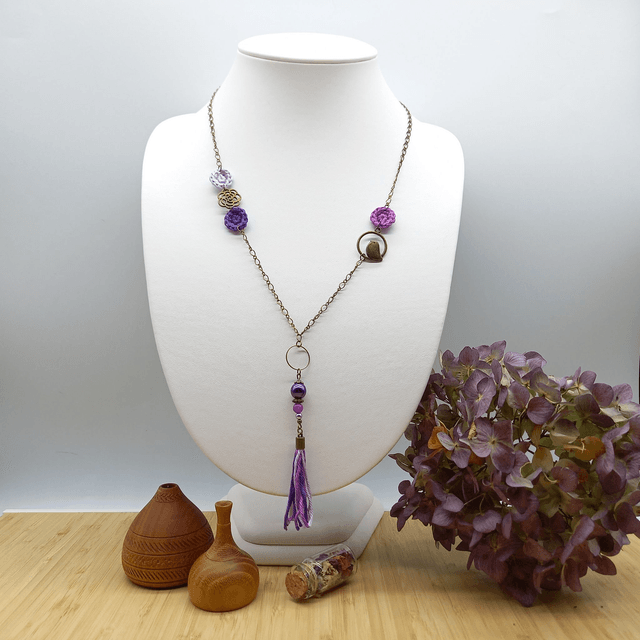 Parure violette et bronze - Sautoir Herbes Folles