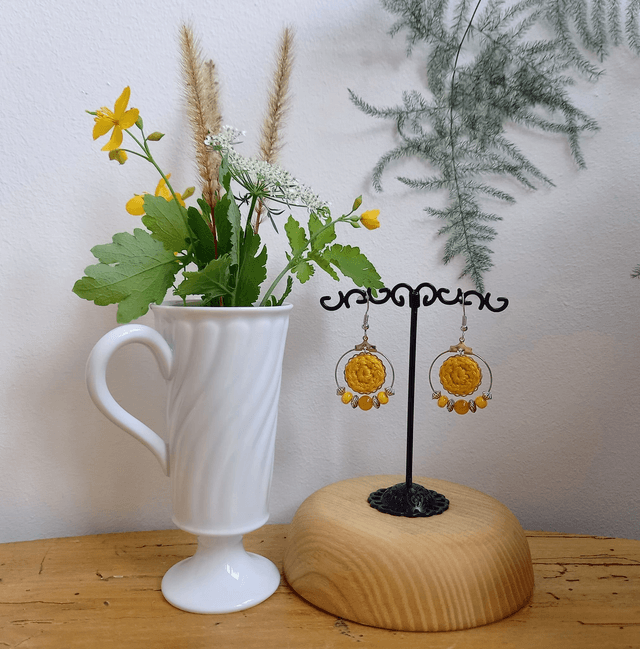 Parure jaune et argenté - Boucles d'oreille jaune type créoles