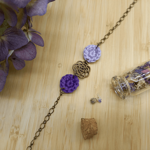Parure violette et bronze - Sautoir Herbes Folles