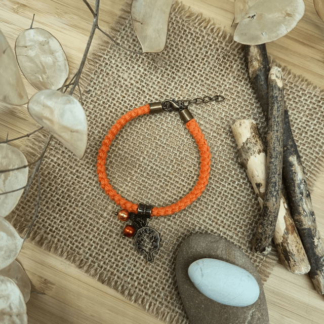 Parure orange et bronze 3 - Bracelet crocheté orange