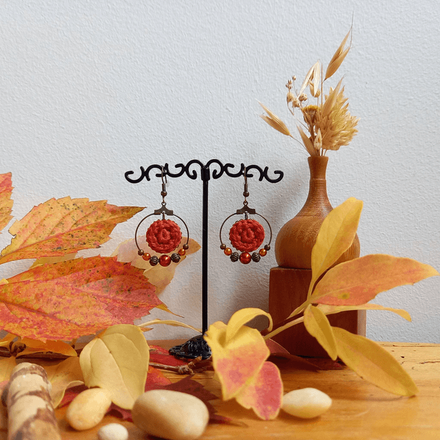 Parure orange et bronze 2 - Boucles d'oreille orange foncé créoles