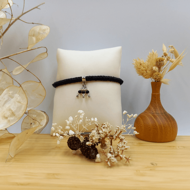 Parure noir et argenté - Bracelet tricoté noir