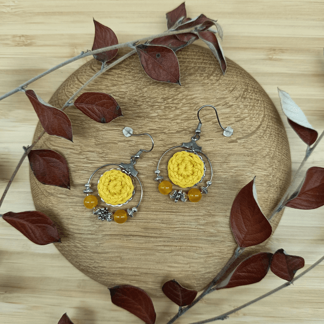 Parure jaune et argenté 2 - Boucles d&#039;oreille jaune type créoles