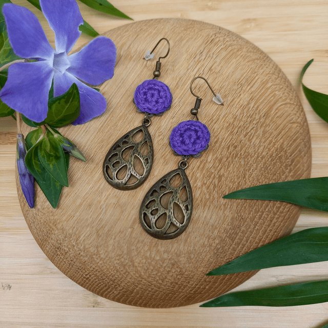 Parure violette et bronze - Boucles d&#039;oreille gouttes