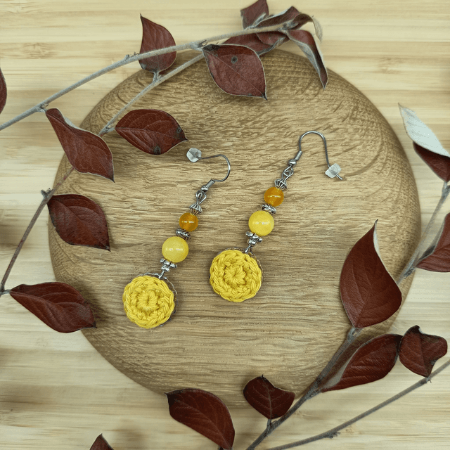 Parure jaune et argenté 2 - Boucles d&#039;oreille pendantes jaune