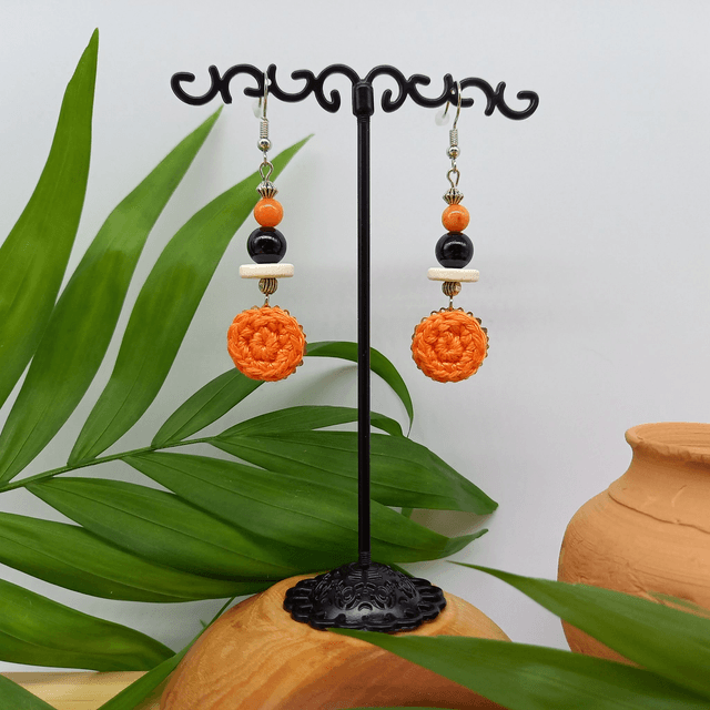 Parure orange et argentée - Boucles d&#039;oreille orange et argenté pendantes